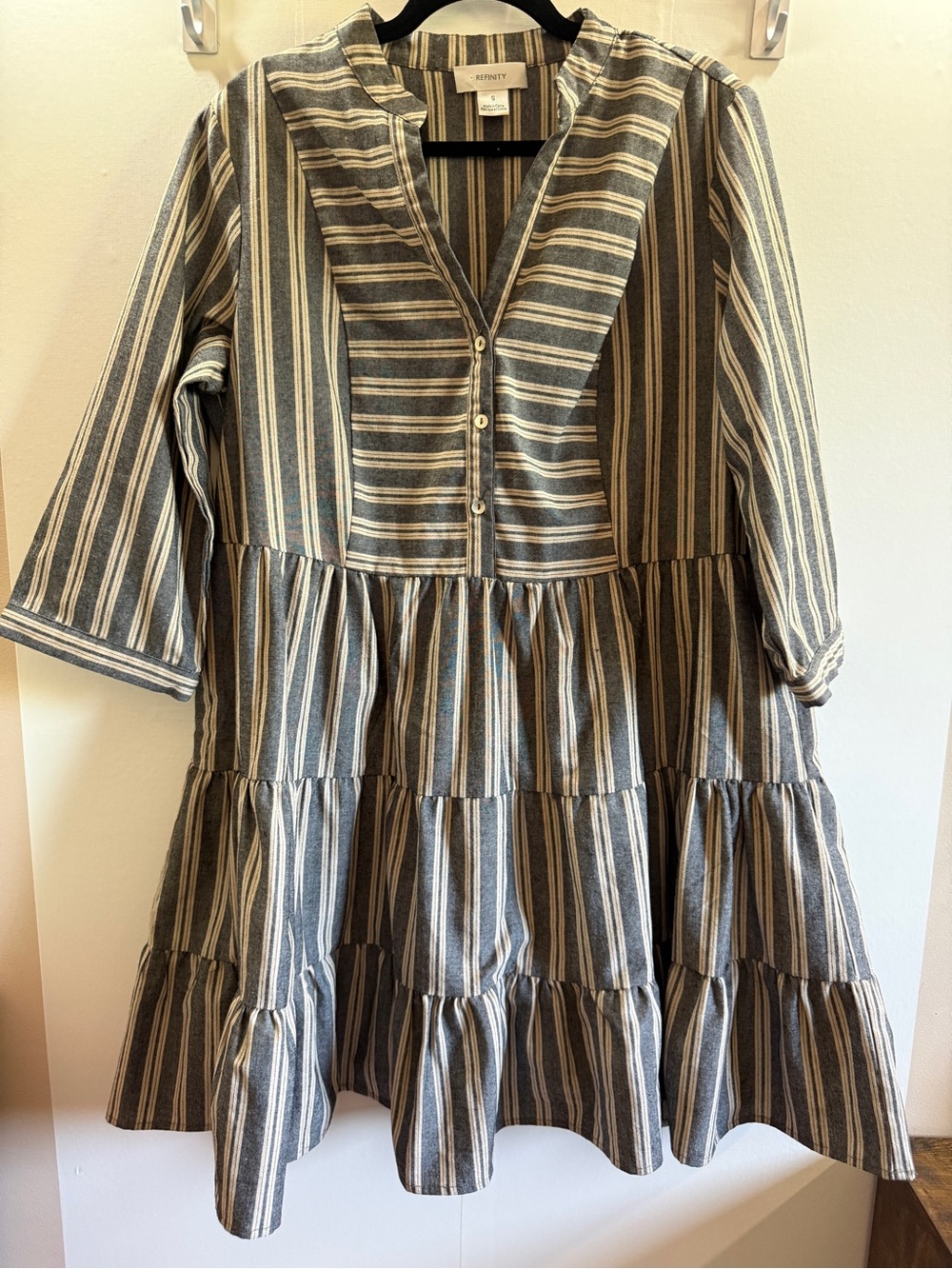 Refinity Plus Size S Cotton Linen Striped Tiered Babydoll Dress 46” Bust